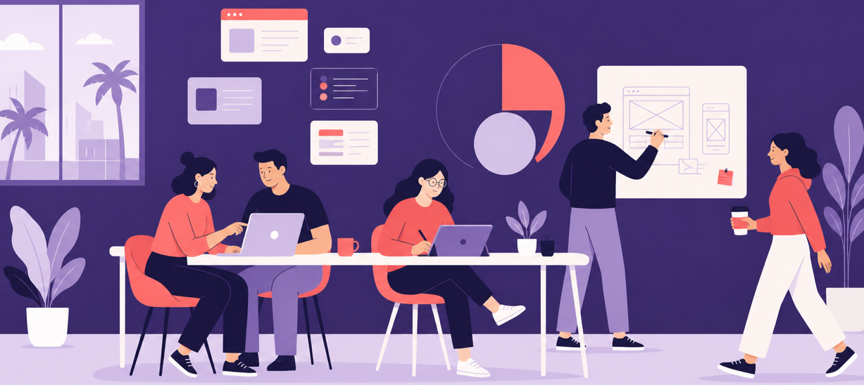 Illustration of the Kethnah Tech Labs team collaborating in the studio